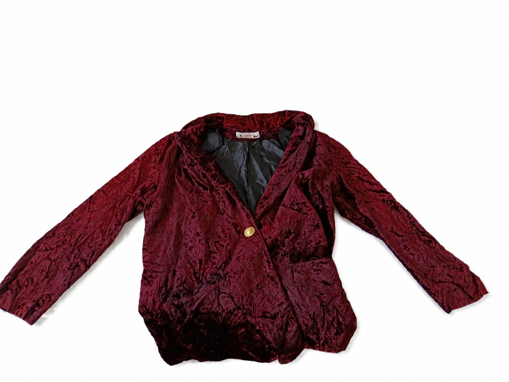 Vintage Made USA Joan Walters Burgundy Crushed Velvet Blazer Womens M
